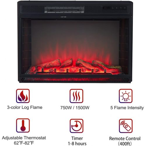  kinbor 28 Inch Electric Fireplace, in Wall Recessed Linear Fireplace Heater with Remote Control, Touch Screen, 1500/750W, Adjustable 3 Flame Colors