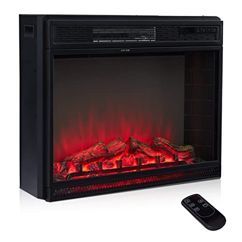  kinbor Electric Fireplaces with Heater, Freestanding & Recessed Electric Fireplace Inserts Glass Door, Remote Control 750W-1500W with Timer, Colorful Flame Option, 28 Inches Wide