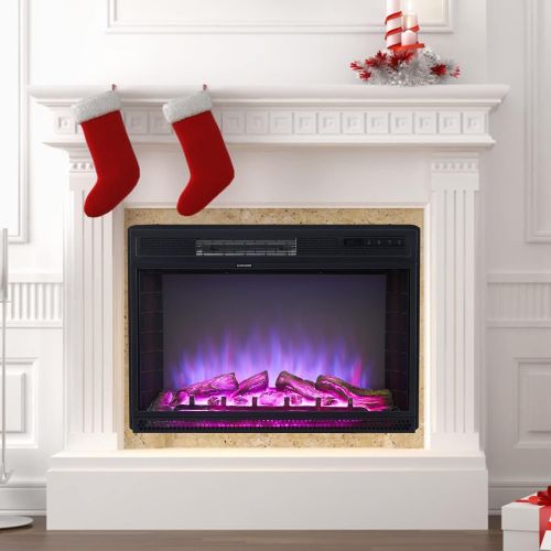  kinbor Electric Fireplaces with Heater, Freestanding & Recessed Electric Fireplace Inserts Glass Door, Remote Control 750W-1500W with Timer, Colorful Flame Option, 28 Inches Wide