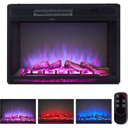  kinbor Electric Fireplaces with Heater, Freestanding & Recessed Electric Fireplace Inserts Glass Door, Remote Control 750W-1500W with Timer, Colorful Flame Option, 28 Inches Wide