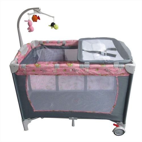  Kinbor Baby Trend Pack Playard Trend Nursery Center with Reversible Napper and Changer, Travel Infant Bassinet Gray Bed