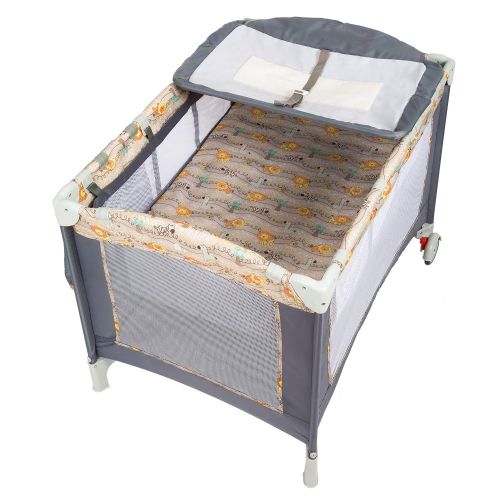  Kinbor Baby Trend Pack Playard Trend Nursery Center with Reversible Napper and Changer, Travel Infant Bassinet Gray Bed