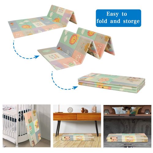  Kinbor Baby Folding Kids Play Mat Reversible XPE Foam Floor Playmat Unisex Playroom and Nursery Mat for Infants Toddlers and Kids 79 × 71 x 0.4 inch