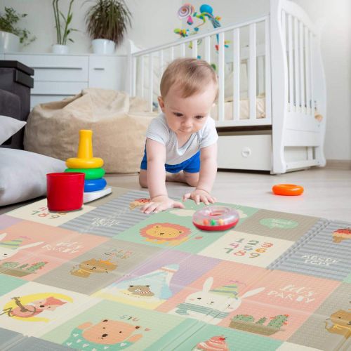  Kinbor Baby Folding Kids Play Mat Reversible XPE Foam Floor Playmat Unisex Playroom and Nursery Mat for Infants Toddlers and Kids 79 × 71 x 0.4 inch