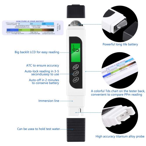  [아마존 핫딜]  [아마존핫딜]Wasserqualitatstest Messgerat TDS EC, Kincrea Digital Wasserqualitatstest Tester fuer Trinkwasser, Schwimmbader, Thermen, Aquarien, Hydroponik und andere JR021