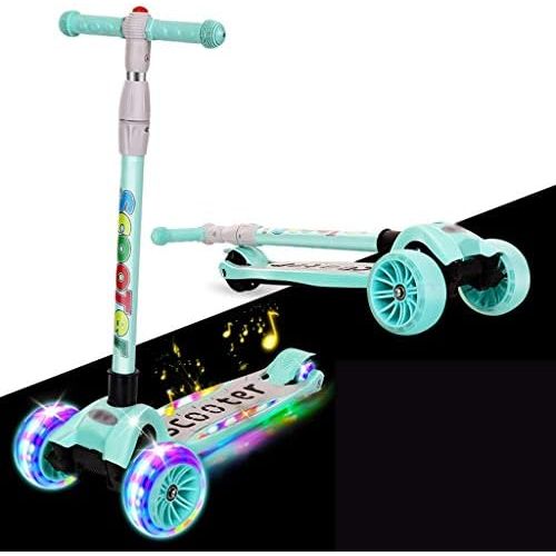  Kinder Roller Dreiradscooter Roller 2-6-8-12 Jahre altes vierradriges Musik-Blitz-Fuss-Schwingenauto, das den Roller der Kinder faltet FANJIANI (Farbe : Gruen)