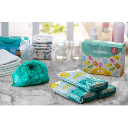  [아마존베스트]Disposable Diaper Bags, by Kinderific, Fresh Scent, Packed in 4 Resealable Ziploc Bags, 400 Bags