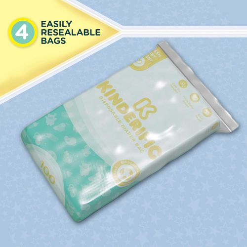  [아마존베스트]Disposable Diaper Bags, by Kinderific, Fresh Scent, Packed in 4 Resealable Ziploc Bags, 400 Bags