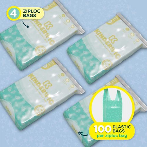  [아마존베스트]Disposable Diaper Bags, by Kinderific, Fresh Scent, Packed in 4 Resealable Ziploc Bags, 400 Bags