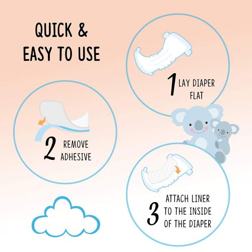  Kindersense Diaper Booster Pads (90 Pack) - Disposable Doubler Pad Cloth Diaper Inserts to Add Absorption and Prevent Leaks - Overnite Diaper & Night Protection- Adhesive Strip to Stay in Plac