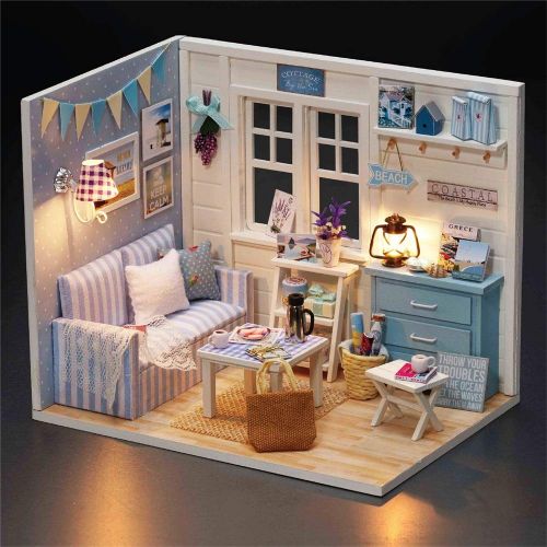  Kindlov Childrens Toys Educational Enlightenment 3D Puzzles Handmade Miniature Dollhouse DIY Kit Dollhouses Accessories Dolls Houses With Furniture & LED Best Birthday Gifts For Women And