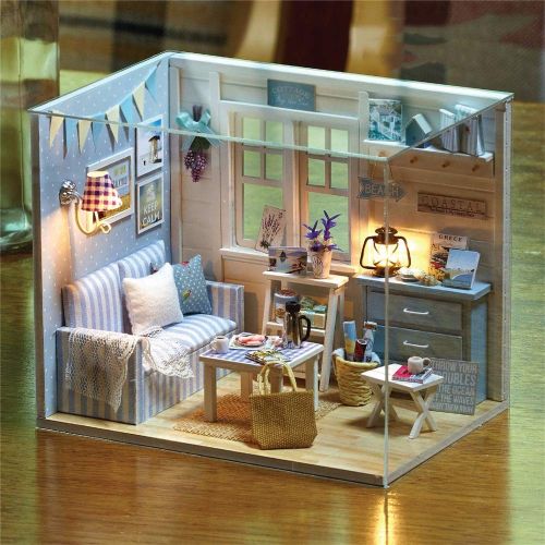  Kindlov Childrens Toys Educational Enlightenment 3D Puzzles Handmade Miniature Dollhouse DIY Kit Dollhouses Accessories Dolls Houses With Furniture & LED Best Birthday Gifts For Women And