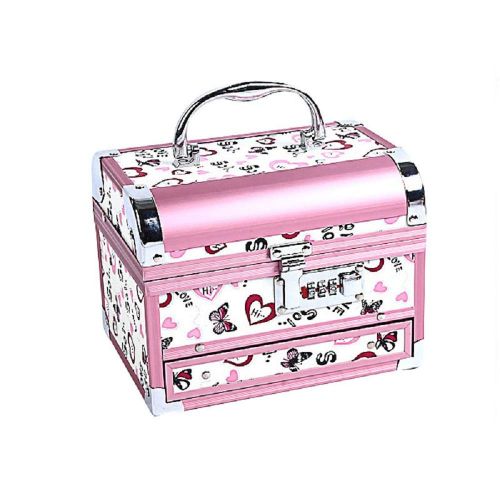  Kindlov Cosmetics Case Make-up Box Large Capacity Cute Pattern Portable Cosmetic Case For Travel Accessories Shampoo Body Wash Personal Items Storage With Lock And Extendable Trays Travel