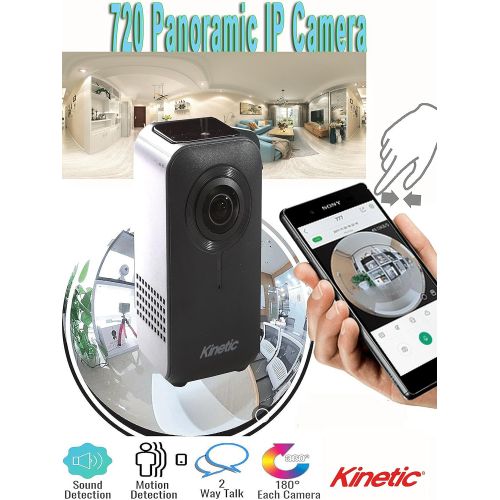  Kinetic Brand Revolutionary Streaming HD Video 720 Dual Lens Panoramic Cam Infrared Sensor Night Vision Low Light Capture Dual Lens Technology VR Mode Use for Home Office Elderly F