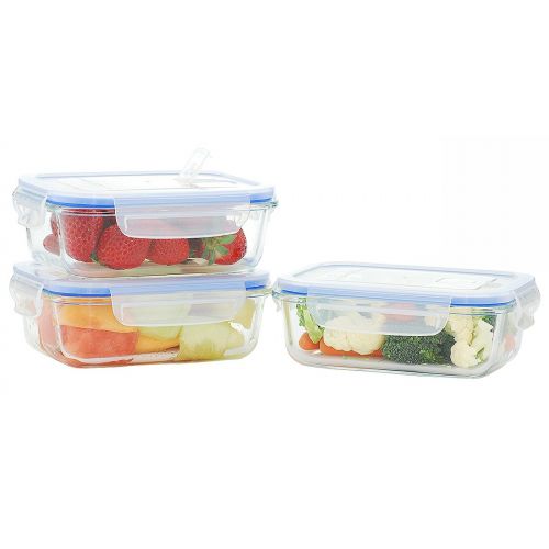  Kinetic 55076 GoGreen Glassworks Elements 6-Piece Rectangular Food Storage Container Set, 22-Ounce