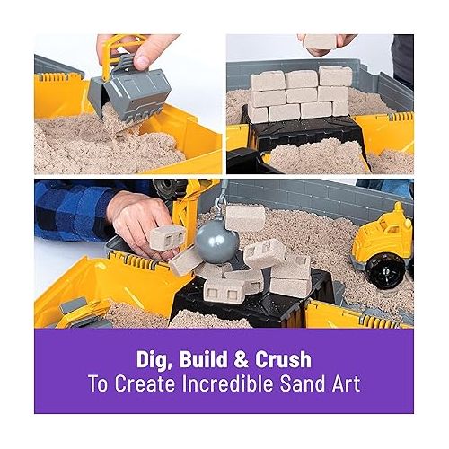  Kinetic Sand, Construction Site Folding Sandbox with Toy Truck and 2lbs of Play Sand, Sensory Toys for Kids Ages 3 and up