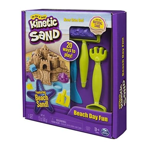  Kinetic Sand, Beach Day Fun Playset with Castle Molds, Tools, and 12 oz. of Kinetic Sand for Ages 3 and Up