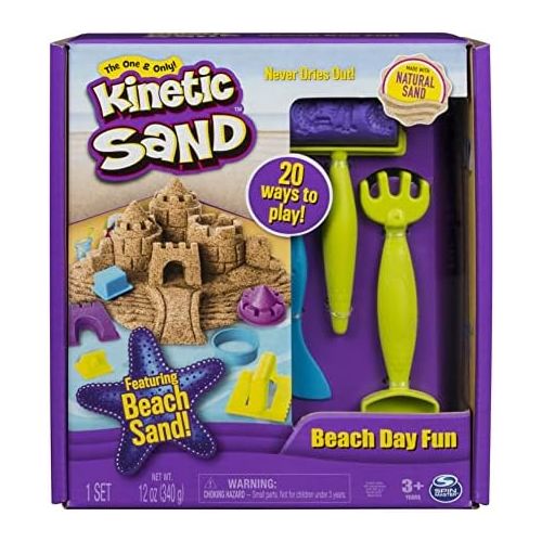  Kinetic Sand, Beach Day Fun Playset with Castle Molds, Tools, and 12 oz. of Kinetic Sand for Ages 3 and Up