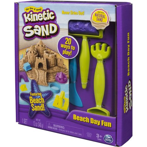  Kinetic Sand, Beach Day Fun Playset with Castle Molds, Tools, and 12 oz. of Kinetic Sand for Ages 3 and Up