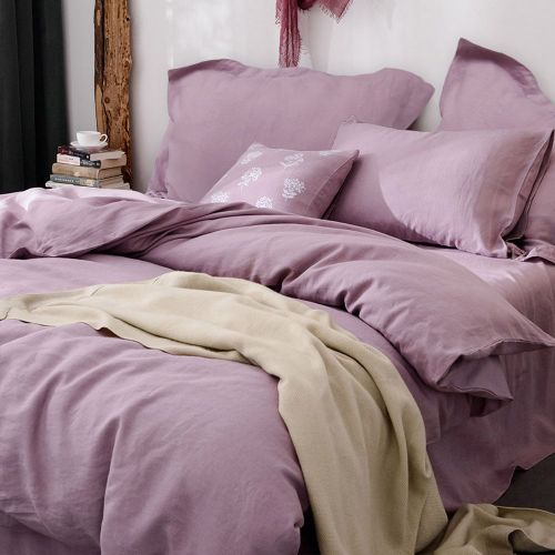  King Merryfeel Duvet Cover Set,100% French Linen Duvet Cover Set,Luxurious 3 Pieces Bedding Set (1 Duvet Cover with 2 Pillowshams) - Full/Queen - Mauve