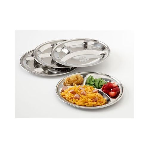  King International 100% Stainless Steel Four in one Dinner Plate Four sections divided plate Four section plate -Set of 2 Mess Trays Great for Camping, 30 cm