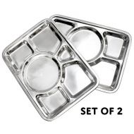 King International 100% Stainless Steel Six in one Dinner Plate Six sections divided plate Six section plate -Set of 2 Mess Trays Great for Camping, 37 cm