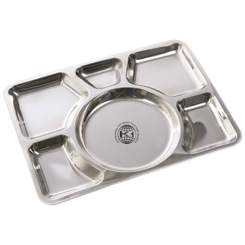  King International 100% Stainless Steel Six in one Dinner Plate Six sections divided plate Six section plate -Set of 6 Mess Trays Great for Camping, 39.5 cm