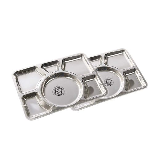  King International 100% Stainless Steel Six in one Dinner Plate Six sections divided plate Six section plate -Set of 6 Mess Trays Great for Camping, 39.5 cm