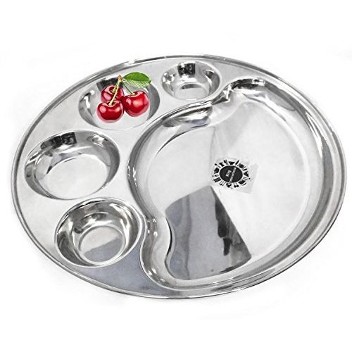  King International 100% Stainless Steel Five in one Dinner Plate Five sections divided plate Five section plate -Set of 2 Mess Trays Great for Camping, 33.5 cm