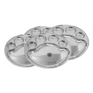 King International 100% Stainless Steel Five in one Dinner Plate Five sections divided plate Five section plate -Set of 4 Mess Trays Great for Camping, - 32.8 cm