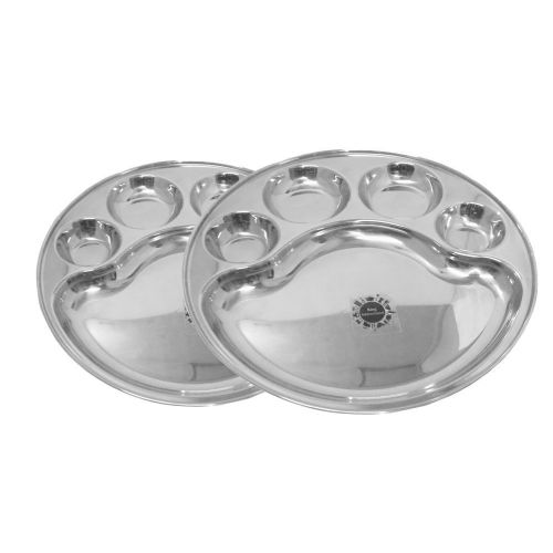  King International 100% Stainless Steel Five in one Dinner Plate Five sections divided plate Five section plate -Set of 4 Mess Trays Great for Camping, - 32.8 cm