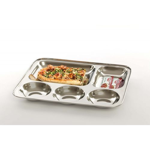  King International 100% Stainless Steel Five in one Dinner Plate Five sections divided plate Five section plate -Set of 2 Mess Trays Great for Camping, 34 cm