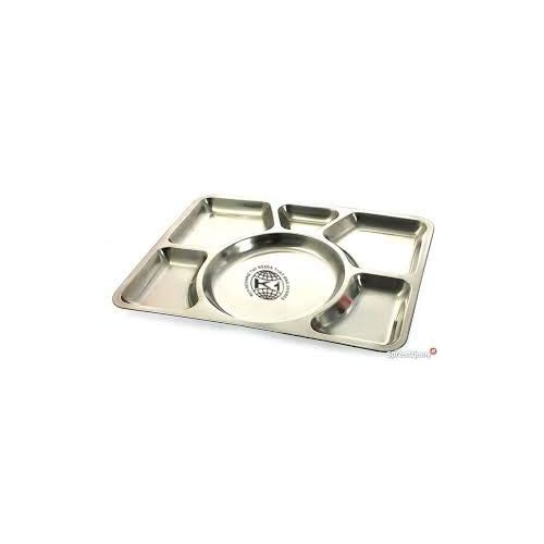  King International 100% Stainless Steel Six in one Dinner Plate Six sections divided plate Six section plate -Set of 4 Mess Trays Great for Camping, 39.5 cm