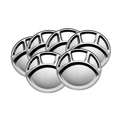  King International Stainless Steel Plates, Stainless Steel Divided Dinner Plate|Four Section Round Dinner Plates Set Of 6-30cm| Stainless Steel Divided Indian Dinner Plates, Indian