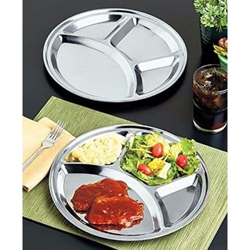  King International Stainless Steel Plates, Stainless Steel Divided Dinner Plate|Four Section Round Dinner Plates Set Of 6-30cm| Stainless Steel Divided Indian Dinner Plates, Indian