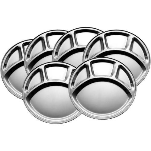  King International Stainless Steel Plates, Stainless Steel Divided Dinner Plate|Four Section Round Dinner Plates Set Of 6-30cm| Stainless Steel Divided Indian Dinner Plates, Indian