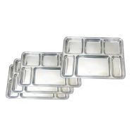 King International 100% Stainless Steel Six in one Dinner Plate Six sections divided plate Six section plate -Set of 4 Mess Trays Great for Camping, 36.8 cm