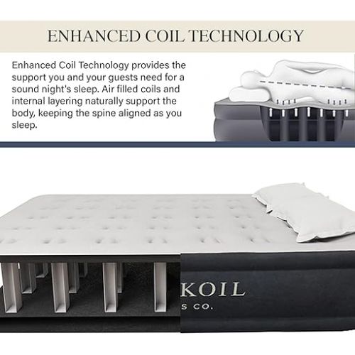  King Koil Pillow Top Plush Full Size Air Mattress with Built-in Pump for Home, Camping & Guests, Inflatable Airbed Luxury Double High Adjustable Blow Up Bed, Waterproof, 1-Year Warranty