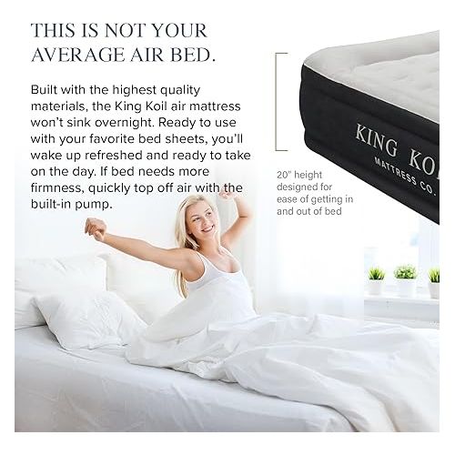  King Koil Luxury Full Size Plush Pillow Top Air Mattress with Built-in High-Speed Pump for Home, Camping & Guests-Inflatable Airbed Double High Blow Up Mattress, Durable, Waterproof - 1-Year Warranty