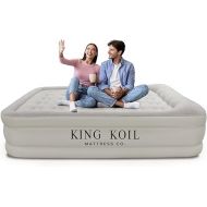 King Koil Pillow Top Plush Queen Air Mattress with Built-in High-Speed Pump Best for Home, Camping, Guests, Queen Size Luxury Double Airbed Adjustable Blow Up Mattress, Waterproof, 1-Year Warranty