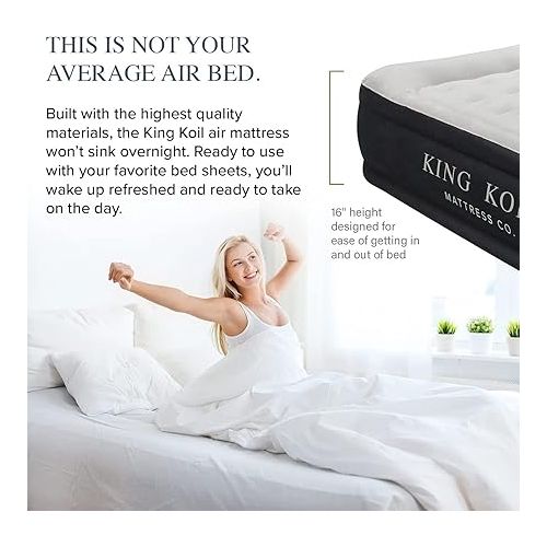  King Koil Plush Pillow Top Luxury Twin Air Mattress with Built-in High-Speed Pump for Camping, Home & Guests - Airbed Inflatable Blow Up Mattress, Waterproof, 1-Year Manufacturer Warranty