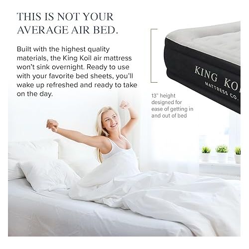  King Koil Luxury Plush Pillow Top California King Air Mattress with Built-in High-Speed Patented Pump for Home, Camping & Guests, Inflatable Airbed Double High Blow Up Bed, Waterproof, 1-Year Warranty