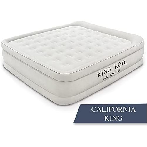  King Koil Luxury California King Air Mattress with Built-in Pump for Home, Camping & Guests - 20” King Size Inflatable Airbed Luxury Double High Adjustable Blow Up Mattress, Durable Waterproof