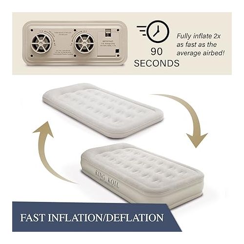  King Koil Luxury Air Mattress with Built-in High Speed Pump for Camping, Home & Guests - Air Mattresses Twin Size Airbed Luxury Inflatable Blow Up Mattress Waterproof