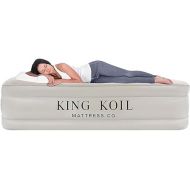 King Koil Luxury Air Mattress 20in Full Size Beige with Built-in Pump for Home, Camping & Guests-Inflatable Airbed Luxury Double High Adjustable Blow Up Mattress, Durable - Portable and Waterproof