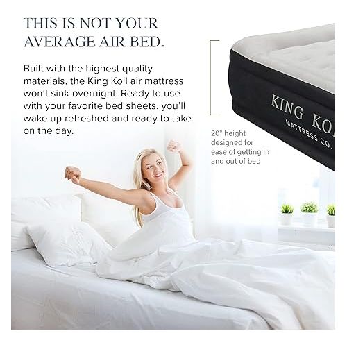  King Koil Pillow Top Plush Queen Air Mattress With Built-in High-Speed Pump Best For Home, Camping, Guests, 20