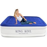 King Koil Luxury Air Mattress 16in Full Size Blue with Built-in Pump for Home, Camping & Guests-Inflatable Airbed Luxury Double High Adjustable Blow Up Mattress, Durable - Portable and Waterproof.