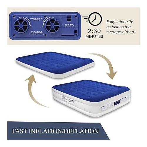  King Koil Plush Pillow Top California King Air Mattress with Built-in High-Speed Pump Best for Home, Camping, Guests, 20