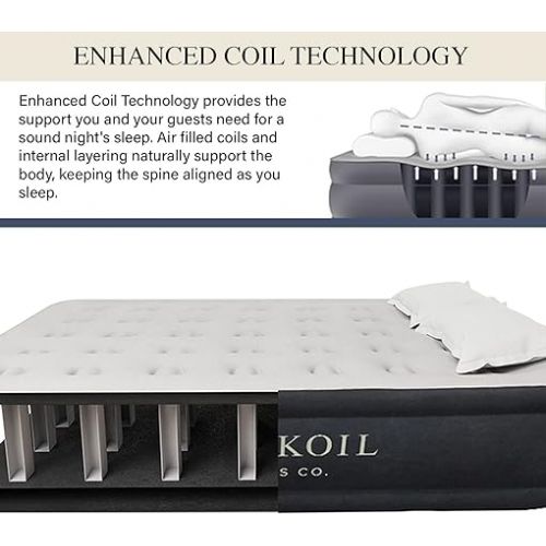  King Koil Plush Pillow Top King Air Mattress with Built-in High-Speed Pump Best for Home, Camping, Guests, 20