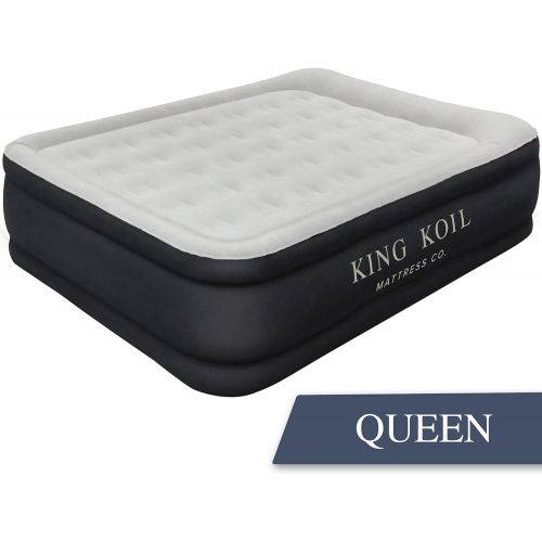  King Koil Luxury Air Mattress Queen with Built-in Pump for Home, Camping & Guests - 20” Queen Size Inflatable Airbed Luxury Double High Adjustable Blow Up Mattress, Durable Portabl